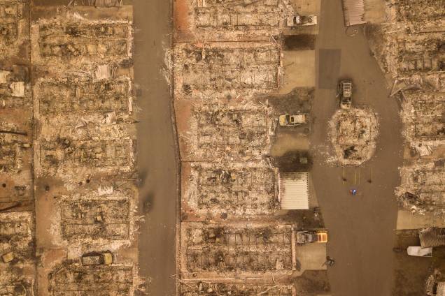 Foto aérea mostra o tamanho da destruição provocada pelo incêndio Camp Fire em um bairro na cidade de Paradise, na Califórnia - 15/11/2018 Foto aérea mostra o tamanho da destruição provocada pelo incêndio Camp Fire em um bairro na cidade de Paradise, na Califórnia - 15/11/2018