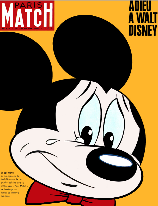 Capa da revista ‘Paris Match’ em homenagem a Walt Disney, morto em 1966, vítima de um câncer no pulmão