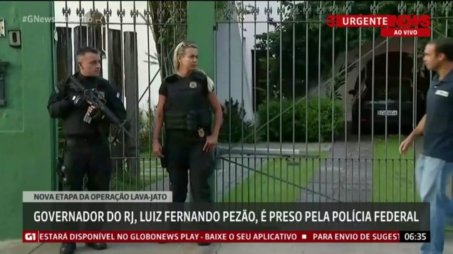 Imagens da Globo News mostram momento da prisão do governador do Rio de Janeiro, Luiz Fernando Pezão