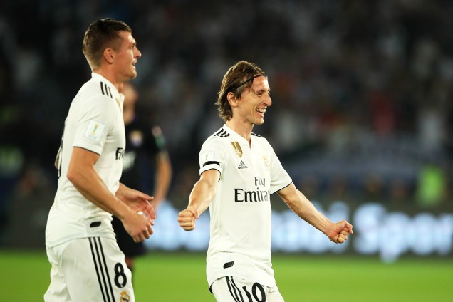 Luka Modric, do Real Madrid, comemora após abrir o placar durante partida contra o Al Ain, válida pela final do Mundial de Clubes da FIFA - 22/12/2018