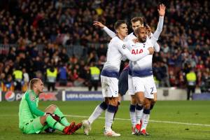 Lucas Moura comemora gol no empate do Tottenham com o Barcelona em partida válida pela última rodada da fase de grupos da Copa dos Campeões da Europa – 11/12/2018