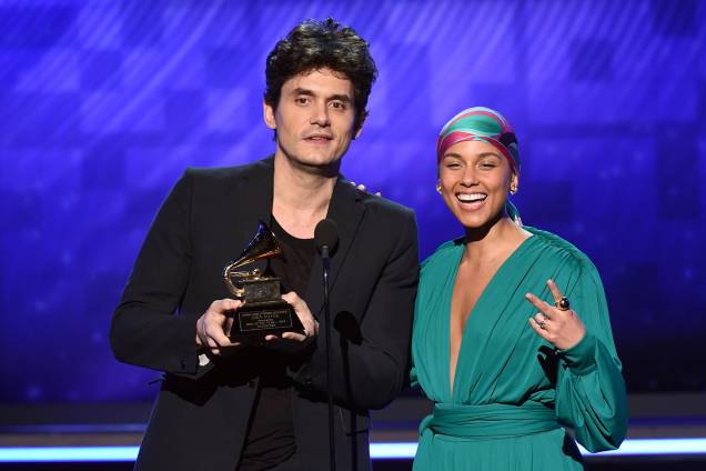 John Mayer e Alicia Keys durante cerimônia de premiação do Grammy, realizada em Los Angeles  - 10/02/2019