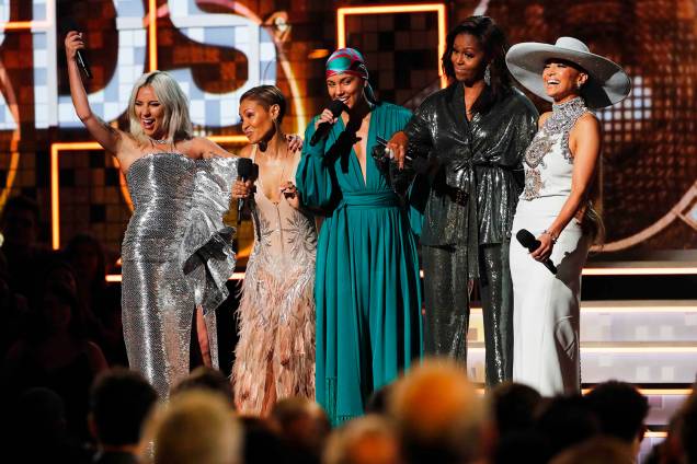 Lady Gaga, Jennifer Lopez, Alicia Keys, Michelle Obama e Jada Pinkett Smith durante cerimônia de premiação do Grammy, em Los Angeles - 10/02/2019