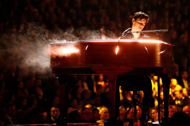 O cantor Shawn Mendes se apresenta durante cerimônia de premiação do Grammy, em Los Angeles - 10/02/2019