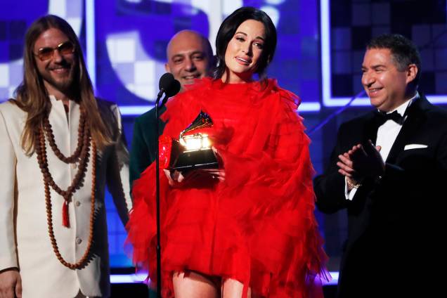 A cantora Kacey Musgraves vence na categoria de 'Álbum do ano' por 'Golden Hour', durante cerimônia de premiação do Grammy, realizada em Los Angeles - 10/02/2019