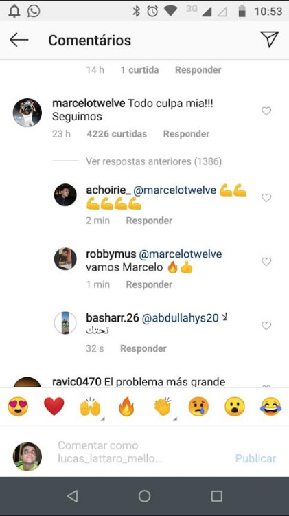 Marcelo do Real Madrid se culpa em um comnetário no Instagram