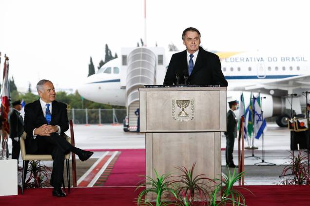 O primeiro-ministro de Israel, Benjamin Netanyahu, ouve discurso do presidente Jair Bolsonaro: fortalecimento de relações bilaterais - 31/03/2019