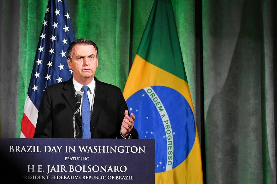 O presidente da República, Jair Bolsonaro, discursa na Câmara de Comércio dos Estados Unidos, em Washington - 18/03/2019 O presidente da República, Jair Bolsonaro, discursa na Câmara de Comércio dos Estados Unidos, em Washington - 18/03/2019