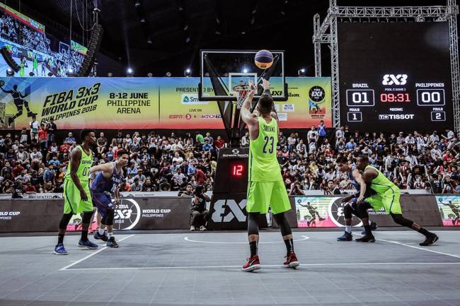 Seleção brasileira de basquete 3x3 durante Mundial disputado nas Filipinas em 2018