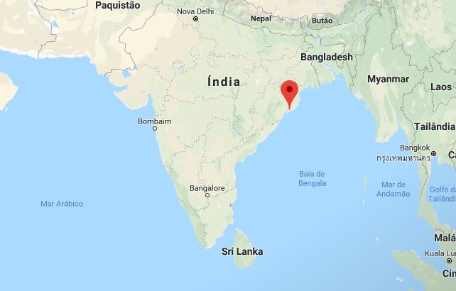 Marcador indica cidade de Puri, onde o ciclone tocou o solo