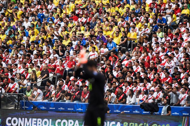 Torcedores marcam presença na Arena Corinthians, durante partida entre Brasil e Peru, válida pelo grupo A da Copa América - 22/06/2019
