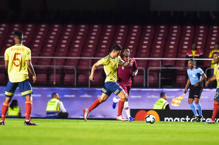 James Rodríguez, atacante da Colômbia, durante partida contra o Catar, válida pela fase de grupos da Copa América, realizada no Estádio do Morumbi, em São Paulo (SP) - 19/06/2019