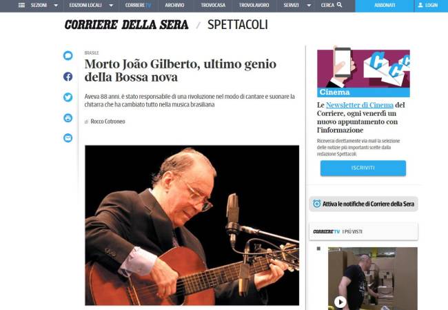 Imprensa internacional destaca morte de João Gilberto: ‘luz da Bossa Nova’