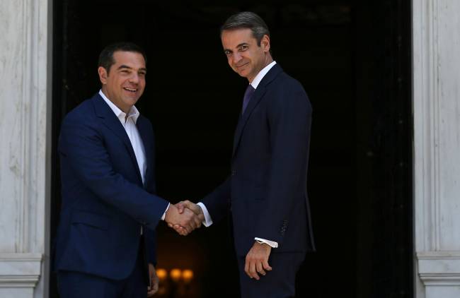 Newly-appointed Greek Prime Minister Mitsotakis meets with outgoing Prime Minister Tsipras in Athens Newly-appointed Greek Prime Minister Mitsotakis meets with outgoing Prime Minister Tsipras in Athens