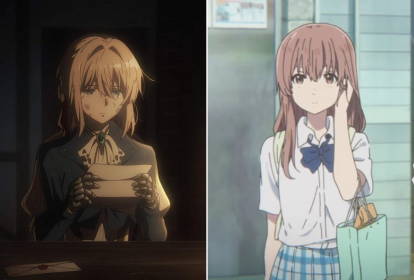 Cenas da série 'Violet Evergarden' e do filme 'A Voz do Silêncio', animações do estúdio Kyoto Animation