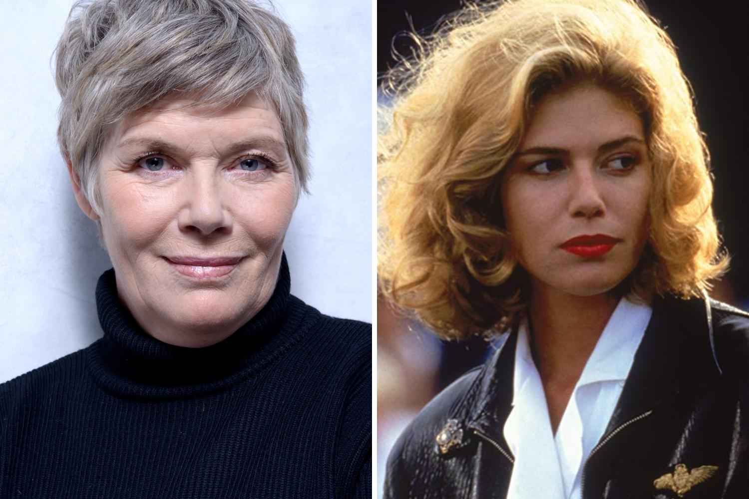 A atriz Kelly McGillis em foto recente e em 1986, no filme 'Top Gun&ap...