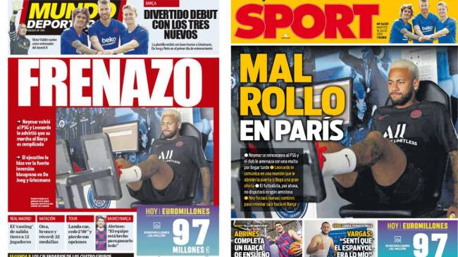 Jornais catalães destacaram "freio" nas negociações e mau ambiente de Neymar no PSG