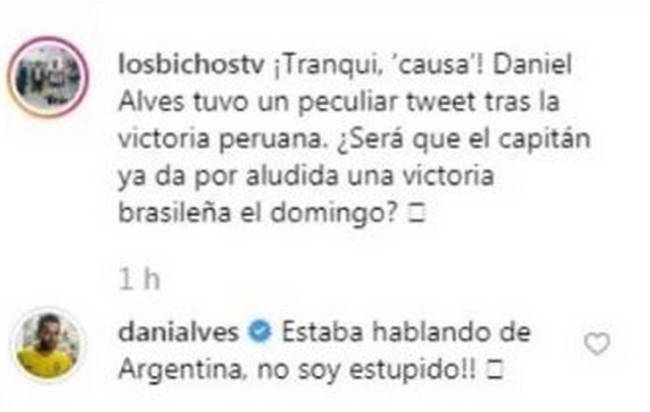 Resposta de Daniel Alves sobre sua postagem no Twitter