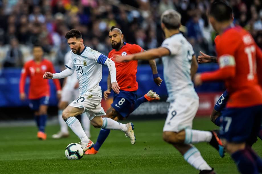 Lionel Messi durante partida contra o Chile, válida pela disputa de terceiro lugar da Copa América