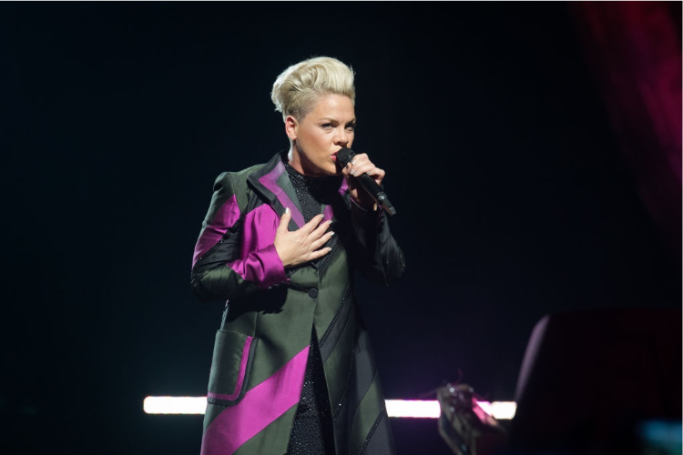 A cantora Pink durante apresentação em Naverre, França