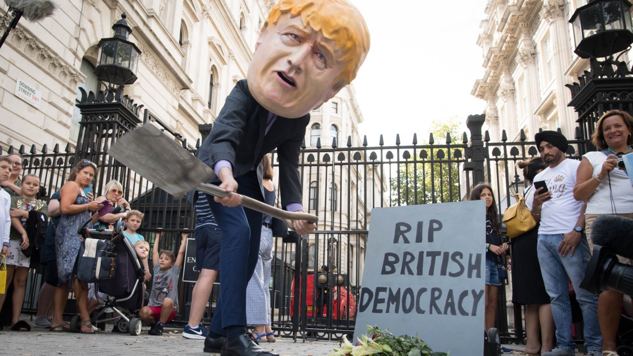 Protesto contra Boris Johnson em Downing Street, Londres (28/08/2019)