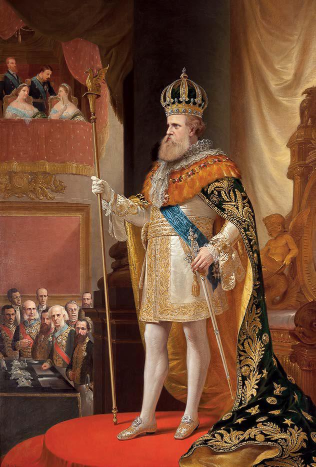 D. Pedro II na abertura da Assembleia Geral, em 3 de maio de 1872, após o retorno de sua primeira viagem ao exterior. Pedro Américo de Figueiredo e Mello, o.s.t., 1872.