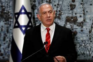 Israeli Prime Minister Benjamin Netanyahu speaks during a nomination ceremony at the President’s residency in Jerusalem