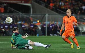 O holandês Arjen Robben em jogo contra a Espanha, pela final Copa do Mundo de 2010, na África do Sul -