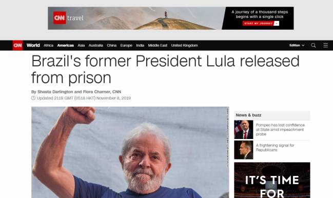 cnn lula O espanhol El País relembra que a soltura de Lula está associada à decisão do Supremo de quinta-feira 7 que 'condenados só serão presos quando em trânsito julgado' - 8/11/2019
