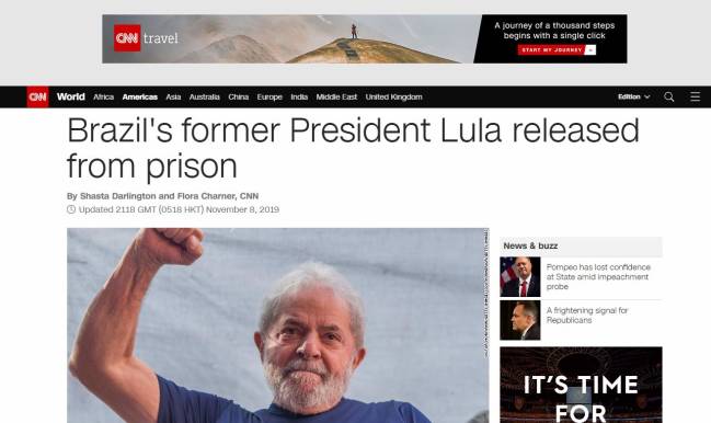 O espanhol El País relembra que a soltura de Lula está associada à decisão do Supremo de quinta-feira 7 que 'condenados só serão presos quando em trânsito julgado' - 8/11/2019