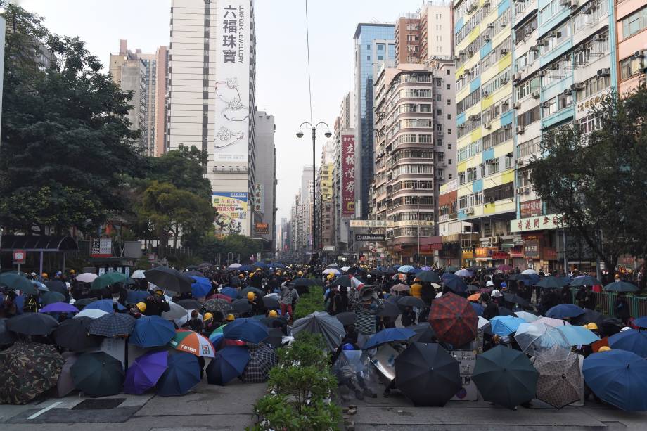 Vista da área de Yau Ma Tei no distrito de Kowloon, enquanto os protestos contra o governo continuam em Hong Kong