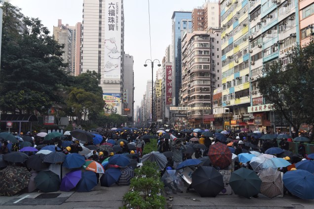 Vista da área de Yau Ma Tei no distrito de Kowloon, enquanto os protestos contra o governo continuam em Hong Kong