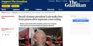 O jornal britânico The Guardian diz que Lula 'caminha livre da prisão após decisão da Suprema Corte' - 8/11/2019