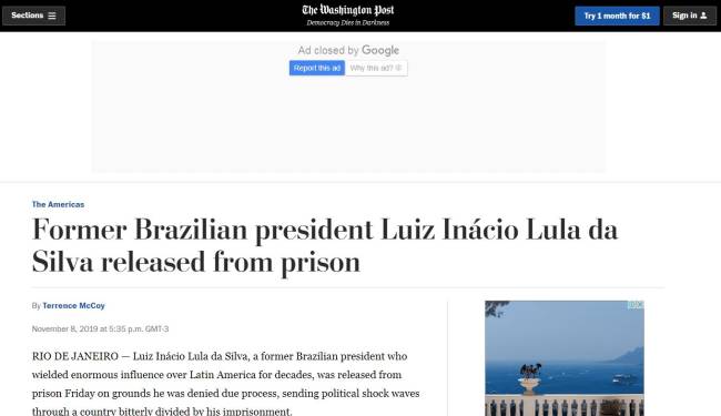O espanhol El País relembra que a soltura de Lula está associada à decisão do Supremo de quinta-feira 7 que 'condenados só serão presos quando em trânsito julgado' - 8/11/2019