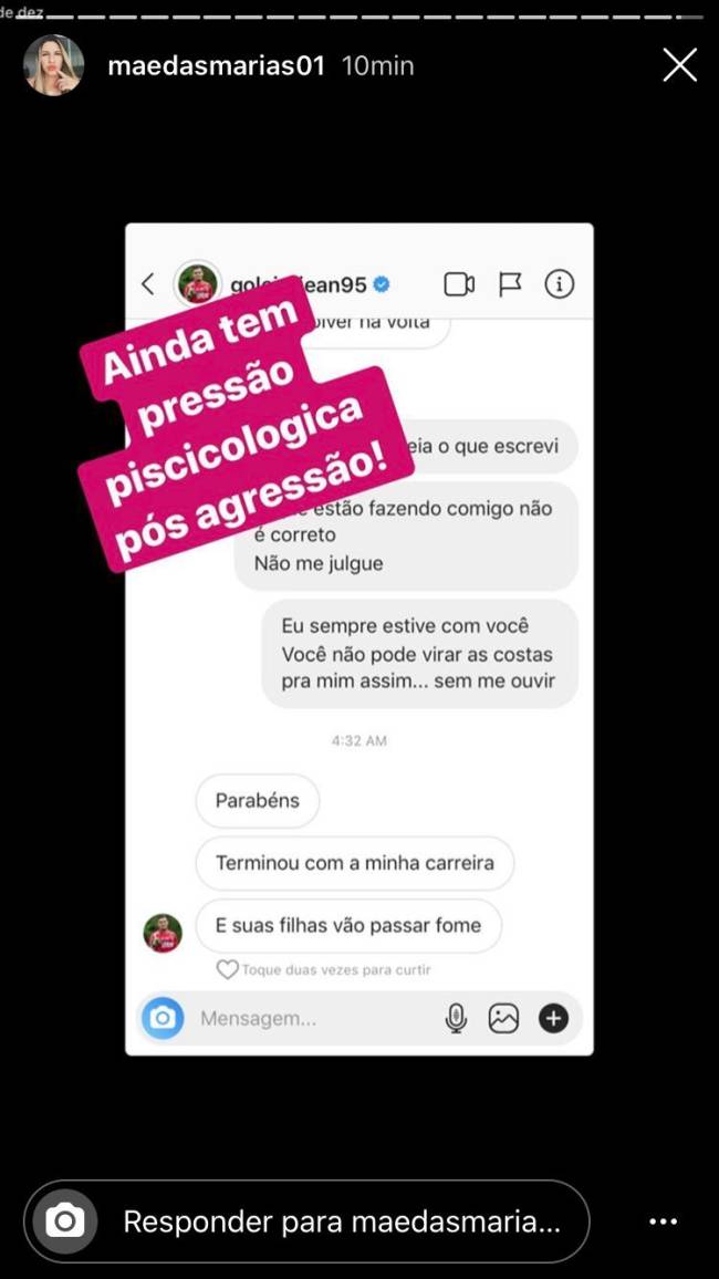 Milena postou mensagens e disse estar sofrendo pressão de Jean