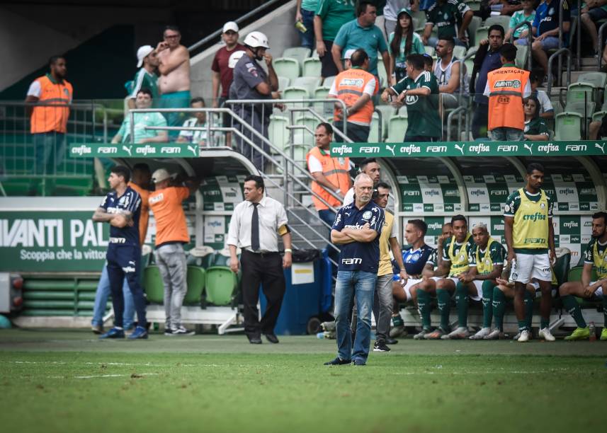 Mano Menezes durante a partida após ser crititcado pela torcida palmeirense