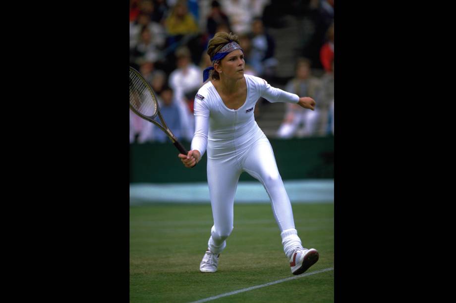 A americana Anne White durante o torneio de Wimbledon, em 1985