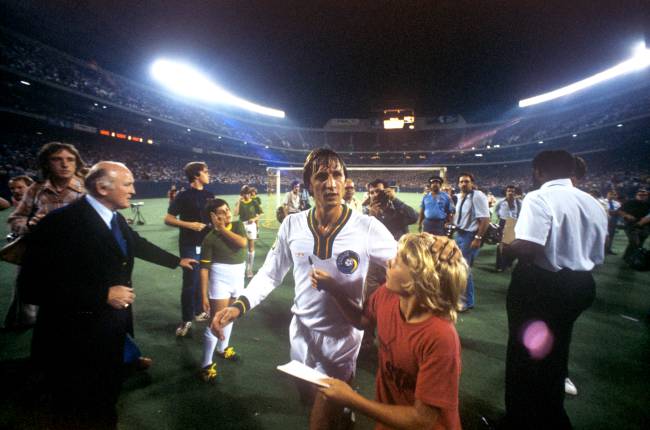 Johan Cruyff em um jogo de exibição pelo New York Cosmos, dos EUA, em 1978