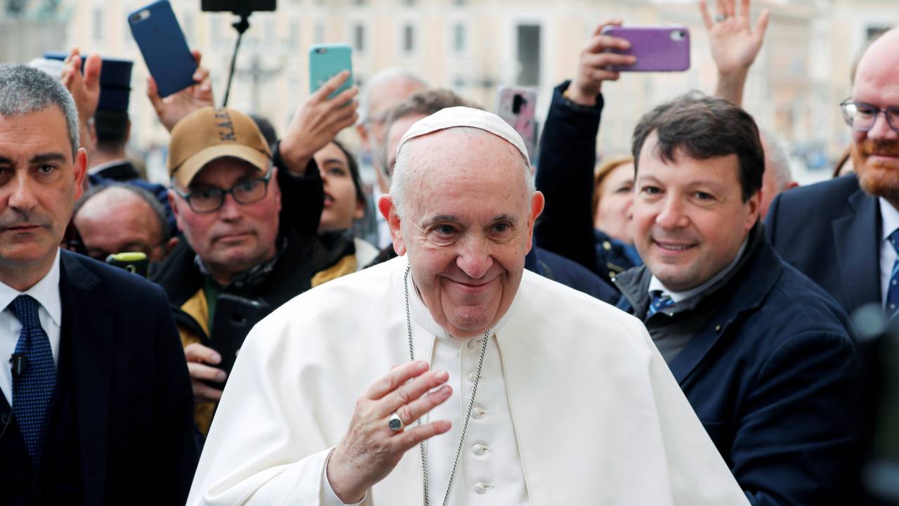 Pope Francis greets faithful during the weekly general audience at Vatican, February 26, 2020. REUTERS/Remo Casilli