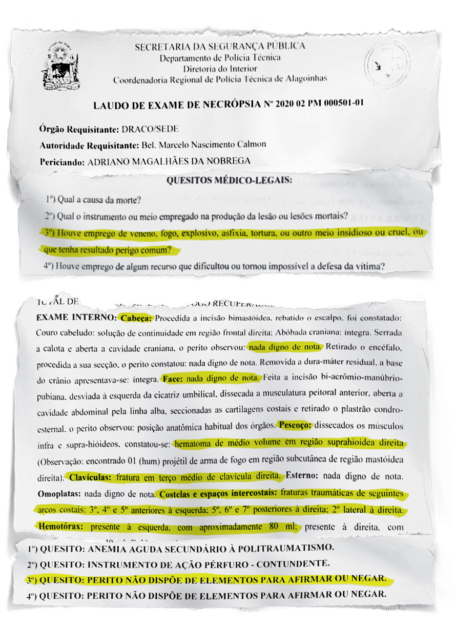 CAUSA MORTIS - Em laudo parcial divulgado pela Secretaria de Segurança da Bahia, perito diz não dispor de elementos “para afirmar ou negar” que houve emprego de tortura. A causa da morte foi “anemia aguda secundário à politraumatismo”