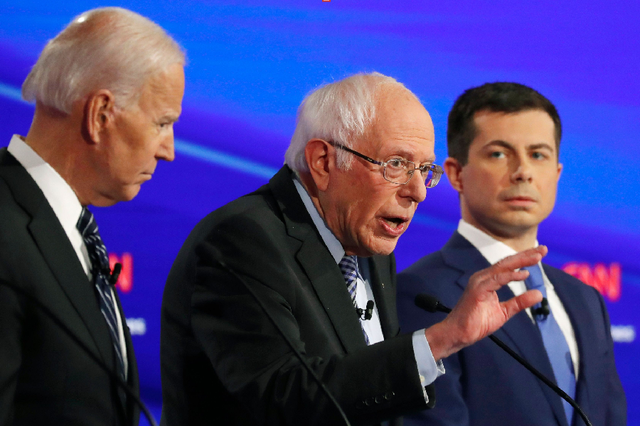 Joe Biden, Bernie Sanders e Pete Buttigieg
