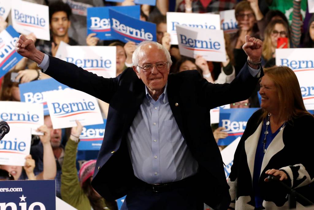 Democratic U.S. presidential candidate Senator Bernie Sanders arrives to speak at his Super Tuesday night rally in Essex Junction, Vermont, U.S. Democratic U.S. presidential candidate Senator Bernie Sanders arrives to speak at his Super Tuesday night rally in Essex Junction, Vermont, U.S.
