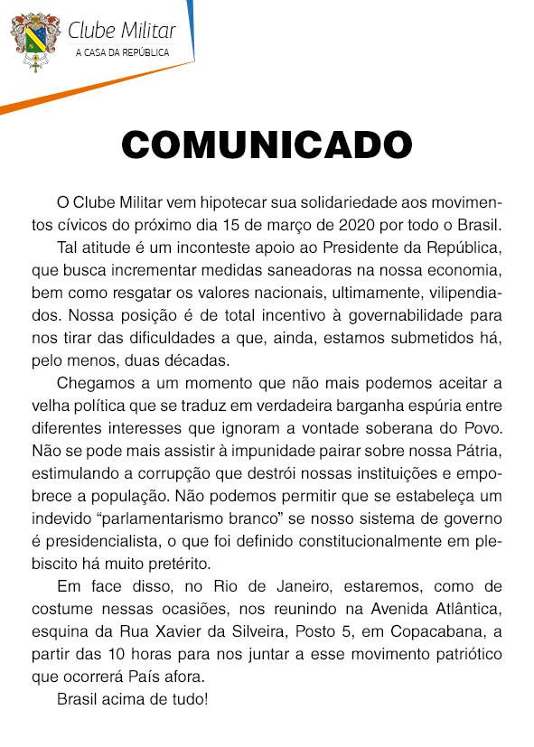 Comunicado do Clube Militar Comunicado do Clube Militar