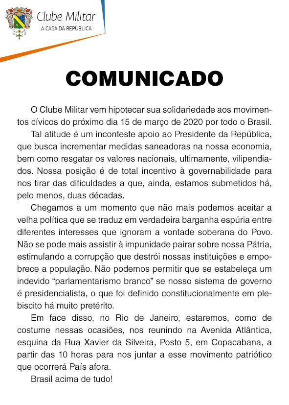 Comunicado do Clube Militar