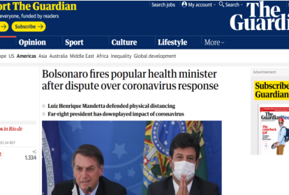 The Guardian repercute demissão de Mandetta por Bolsonaro