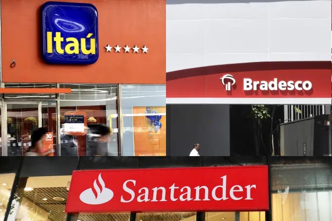 As três gigantes do setor bancário no Brasil, Bradesco, Itaú e Santander