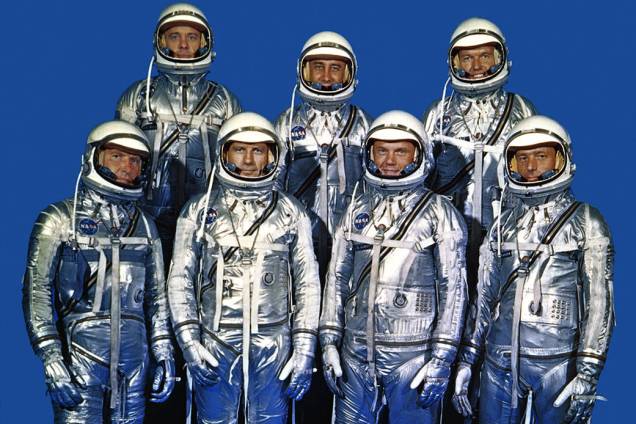 A primeira turma de astronautas da Nasa, conhecida como Mercury 7, em foto de 1959