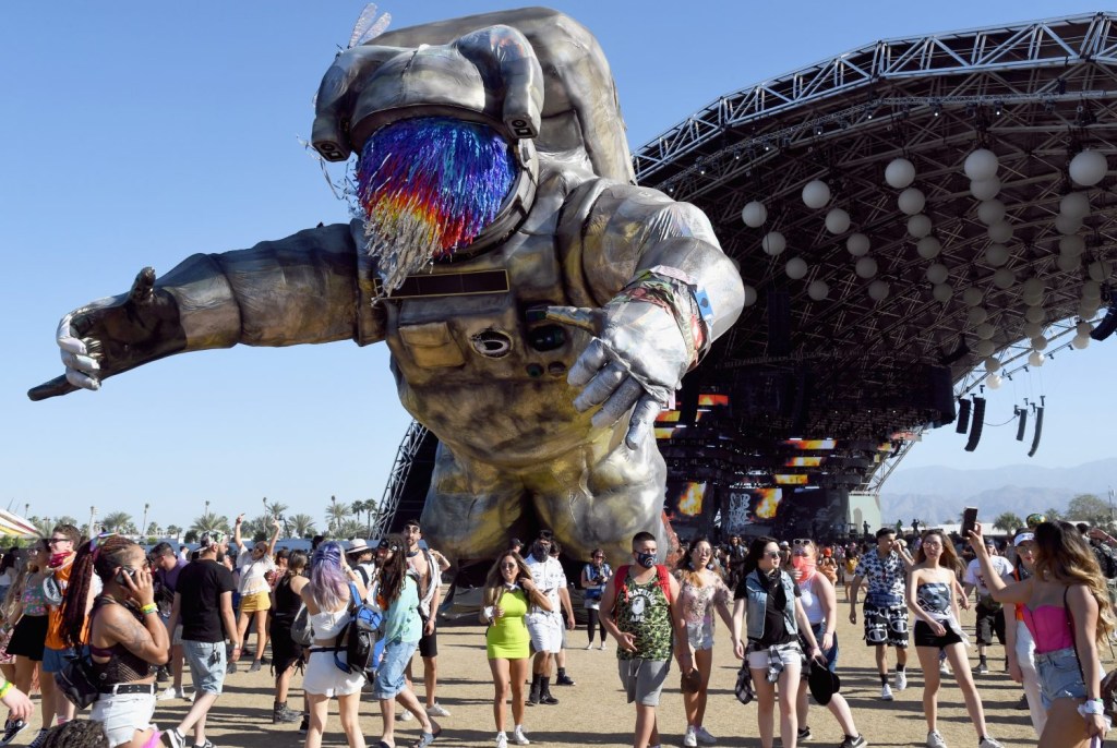 INDIO, CA - APRIL 21: Overview Effect is seen near Sahara Tent during the 2019 Coachella Valley Music And Arts Festival on April 21, 2019 in Indio, California. (Photo by Kevin Mazur/Getty Images for Coachella)