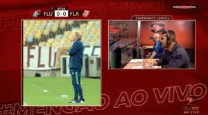 Transmissão da FlaTV mostrou o técnico Jorge Jesus na beirada do campo