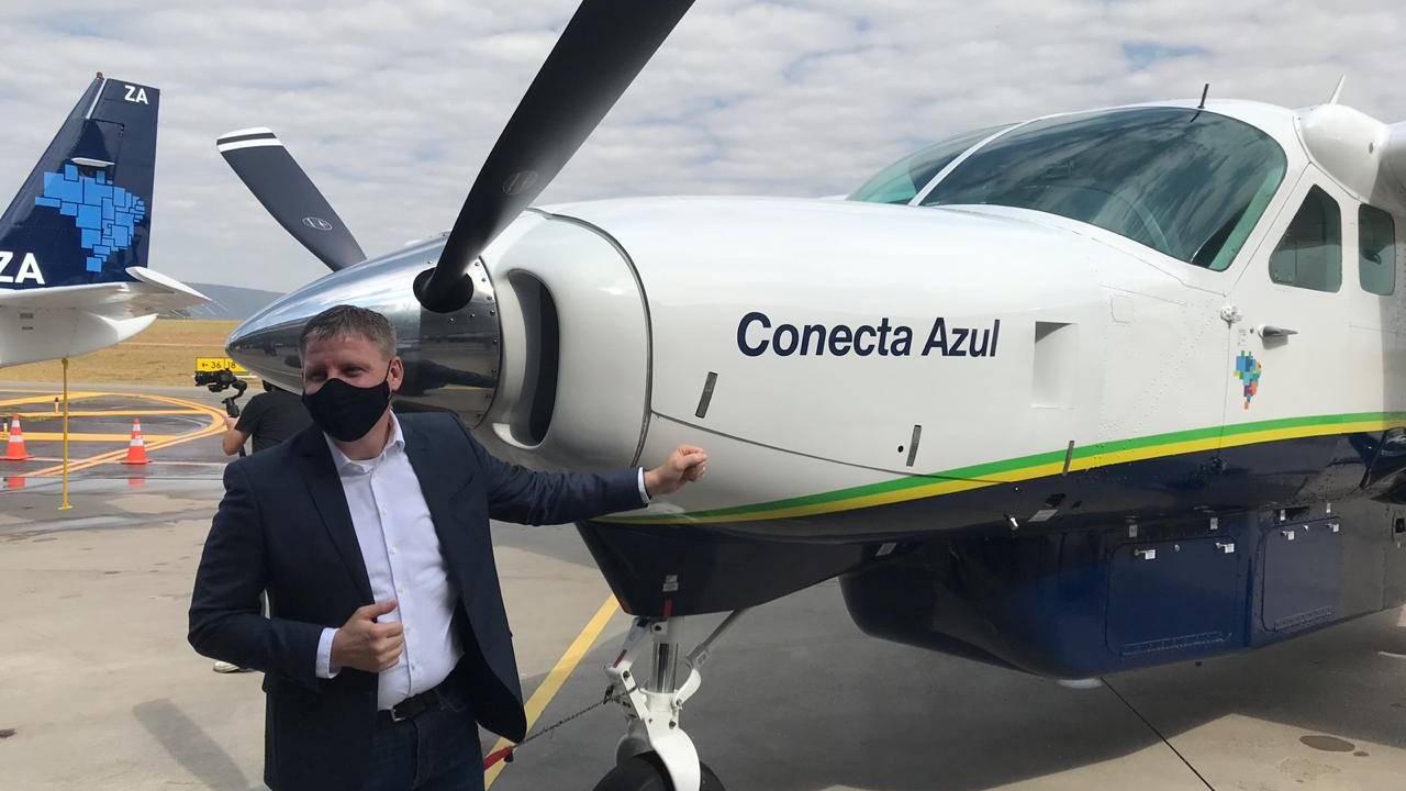 John Rodgerson, presidente da Azul, em evento de lançamento da Azul Conecta, no Aeroporto de Jundiaí